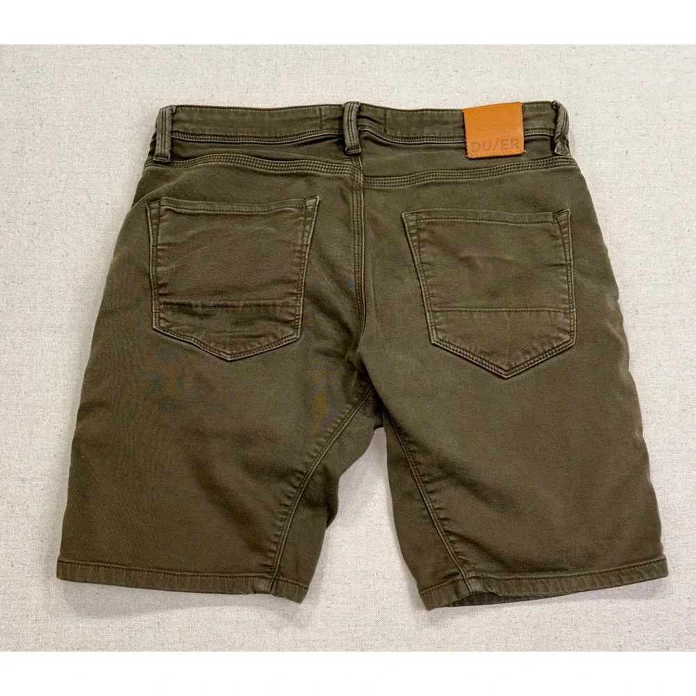 DU/ER Men's 32 N2X Slim Fit Performance Shorts Olive Green Stretch